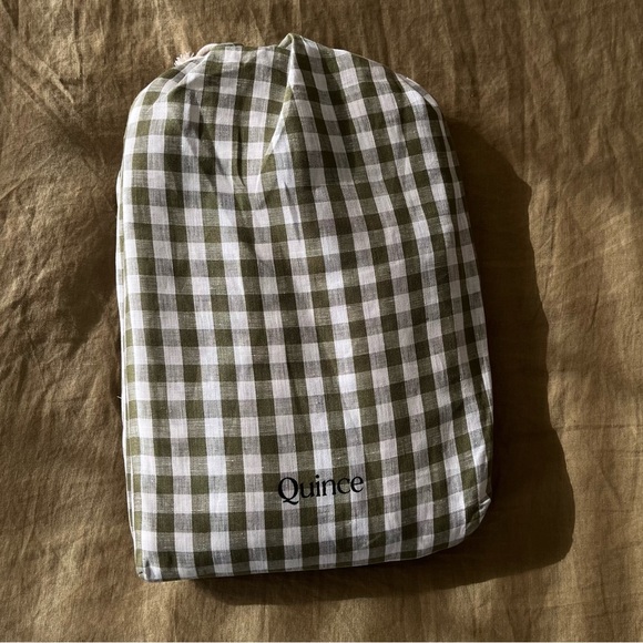 NWOT QUINCE European Linen Duvet Cover Set Olive Gingham Full/Queen - Picture 4 of 5